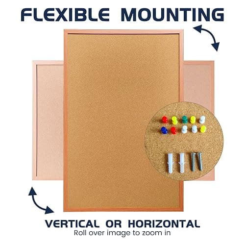 Cork Bulletin Board for Wall - 24” x 18” Bulletin Board Cork Board Wall Mounted Wood Frame Message Board pin Board for School,Office and Home thumbnail 4