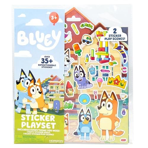 Horizon Group USA Bluey Sticker Playset, 2 Sticker Play Scenes, 35+ Reusable Puffy Bluey Repositionable Stickers for Kids, Perfect for Travel, Screen-Free Fun - Image 1