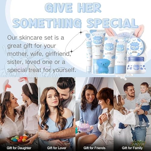 Milk Skincare Set Teen Girls Gifts - Skin Care for Teens 10-12 - Skin Care Set Moisturizing - Skin Care Routine Kit for Women - Skincare for Girls 10-12 - with Eye&Face Cream,Sunscreen(8PCS, Milk) thumbnail 6