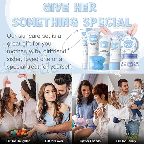 Milk Skincare Set Teen Girls Gifts - Skin Care for Teens 10-12 - Skin Care Set Moisturizing - Skin Care Routine Kit for Women - Skincare for Girls 10-12 - with Eye&Face Cream,Sunscreen(8PCS, Milk) thumbnail 7