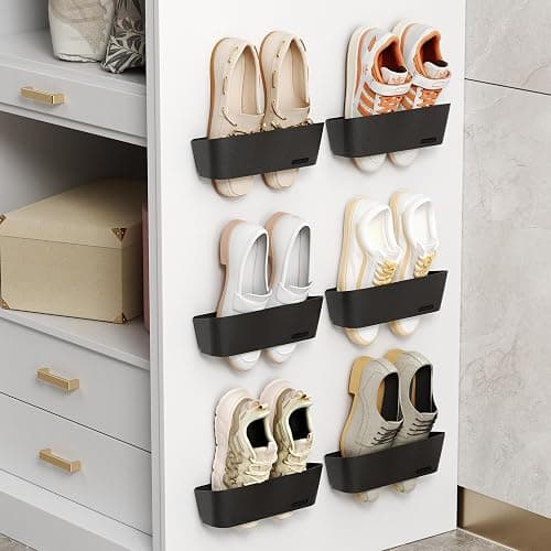 DegMongee 6-Pack Wall Mounted Shoe Rack with Sticky Strips, Space Saving Hanging Shoe Rack, No-Drill Hanging Shoe Shelves, Ideal for RV, Campers, Door, Closet - Image 1