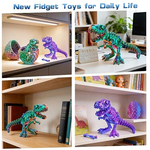 2 Packs Easter 3D Printed Dinosaur Toys for Boys 3-5 Years Skeleton T-Rex Figure with Large Storage Crystal Eggs Easter and Birthday Gifts Fidget Toys for 3 4 5 6 7 8 9 10 11 12 Years Old Boys Girls thumbnail 7