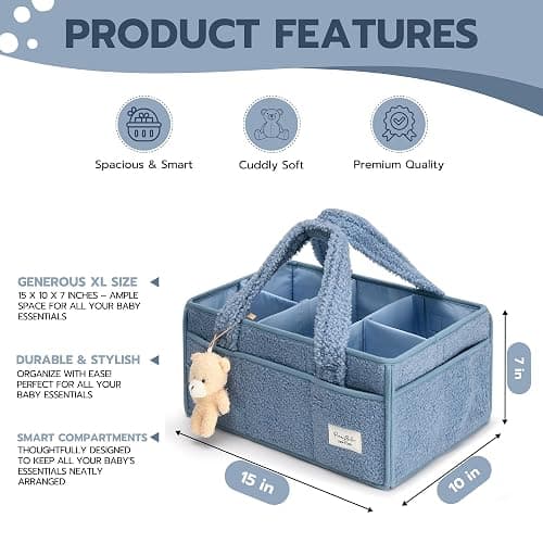 PeraBella Baby Diaper Caddy Organizer with Handle, Boy & Girl Shower Gift Basket, Portable Diaper Storage Basket Bin for Wipes, Newborn Baby Essentials Registry Search Must Haves, Car Caddy Organizer thumbnail 3