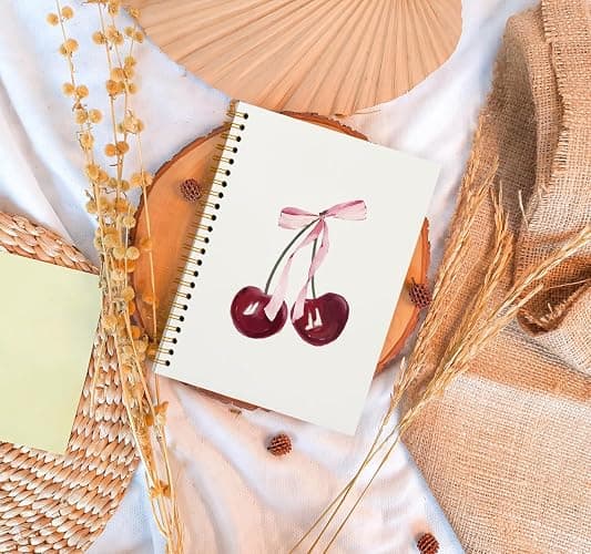OXW Coquette Pink Bow Cherry Notebook, Cute Girly Gifts Notebook Journal for Women Teen Girls, Coquette Bow Cherry Gifts for Women, Cute Teen Gifts for Girls, Journals for Writing, (5.5'' X 8.3'') thumbnail 4