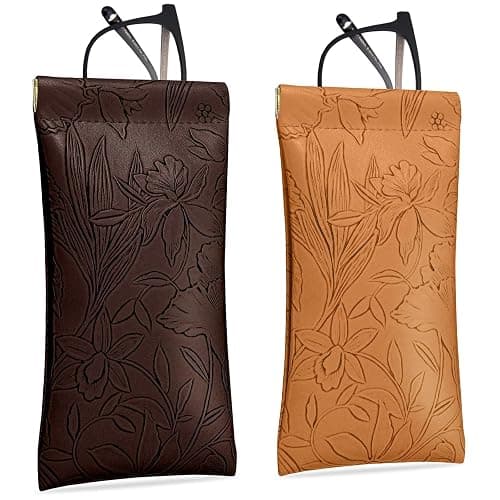 Tavonis Eyeglasses Cases 2Pack Embossed PU leather glasses pouch Squeeze Top Portable Glasses Cases for Men Women - Image 1