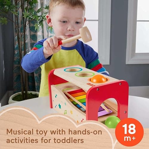 Fisher-Price Wood Toddler Toy Pound & Tap Bench Xylophone, 6-Piece Wooden Musical Activity for Preschool Kids Ages 18+ Months thumbnail 3