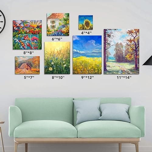 ESRICH Canvases for Painting, 36 Pack Canvas Boards 4x4, 6x6, 8x8, 5x7, 8x10, 9x12, 11x14, Round Canvas Panels with 8x8,10x10-Cotton Primed Blank Large Canvases for Acrylic, Oil, Gouache & Tempera. thumbnail 2