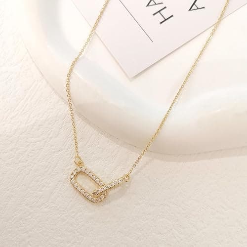 HERIER Diamond Pendant Necklace for Women, Dainty Gold Necklace 18k Gold Plated Paperclip Choker Necklaces Cute Open Oval Necklaces Simple Gold Necklace Jewelry Gifts for Women Trendy thumbnail 6