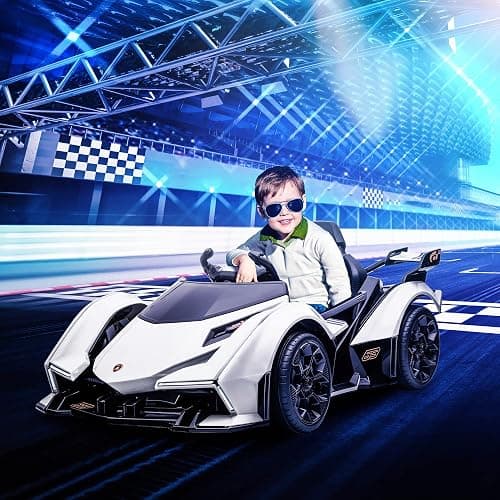 Aosom 12V Electric Ride-on Car, Licensed Lamborghini V12 Vision Gran Turismo Battery-Powered Ride-on Toy with Remote Control, Music, LED Lights, for 3-6 Year Old Boys and Girls, White thumbnail 2