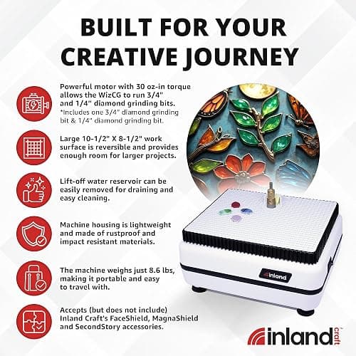 Inland Craft WizCG Glass Grinder, Stained Glass Grinder Machine Mosaic & Grinder Tool, for Edging, Shaping, Drilling - For Professionals & Hobbyists - Includes 2 Diamond Bits - White thumbnail 3