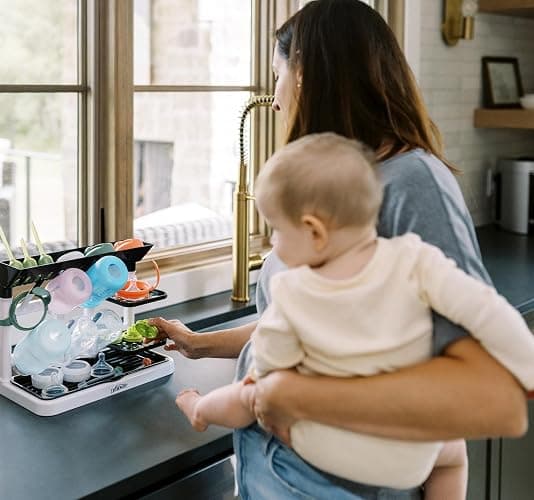 Dr. Brown's Baby Bottle Drying Tower, Stand-Up Countertop Drying Rack with Organized Storage for Baby Essentials, Space Saving Vertical Rack, Black/White thumbnail 2