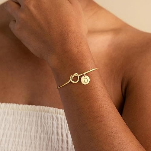 M MOOHAM Gold Initial Bracelets Gifts for Women Teen Girls - Dainty Tie the Knot Letter A-Z Initial Bracelet for Women Gold Cuff Bracelet for Womens Jewelry Personalized Bridesmaid Proposal Gifts thumbnail 3