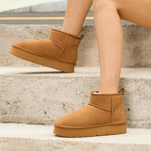 OOW Ankle Platform Boots for Women Genuine Suede Short Winter Snow Boot with Cozy Memory Foam thumbnail 5