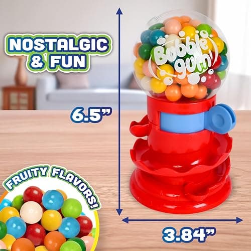 Toymendous Gumball Machine for Kids with Gumballs - Bubble Gum Mini Candy Dispenser | Piggy Bank for Kids - Receive Red or Yellow Machine Colors May Vary thumbnail 2