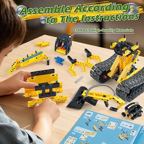Jumlys STEM Building Toy for Kids Boys Girls Age 5, 6, 7, 8, 9, 10, 11, 12 Years Old, 2 in 1 Excavator Robot Building Sets, 344 Pcs DIY Engineering Construction Building Blocks Kits thumbnail 6