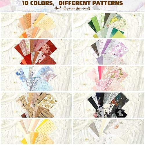 Floral Scrapbook Paper Set, 160 Sheets, 10 Color Themes Scrapbook Supplies | Textured Paper and Mesh Fabric for Junk Journal Supplies, Bullet Journal, Card Making and Gift Wrapping, 4.72 x 3.14 in thumbnail 5