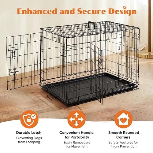 Sweetcrispy 36 Inch Dog Crate, Medium Dog Cage, Foldable Puppy Pet Kennel | Double Door, Metal Kennel, Secure Lock, Removable Tray, Indoor Outdoor Training Travel thumbnail 2