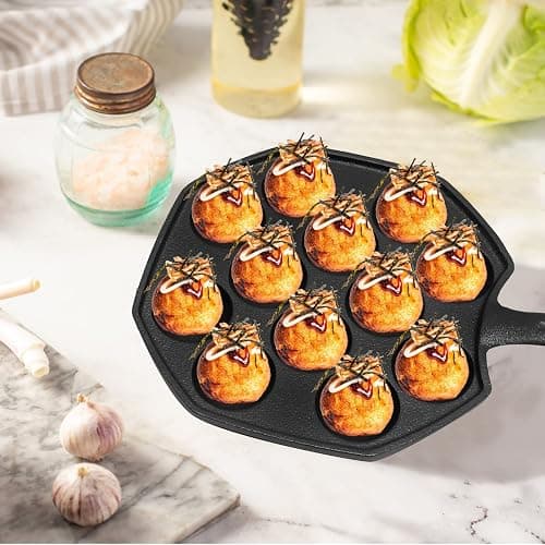 Anxingo Cast Iron Takoyaki Pan - 12 Hole Heavy Duty Square Cooking Plate Octopus Ball Maker 1.5" Half Sphere Takoyaki Maker for Baking Cooking thumbnail 7