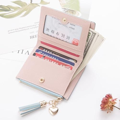 Belsmi Women's Small Compact Slim Leather Mini Wallet Lady Purse Zipper Pocket Card Organizer Bifold Wallets (Grey) thumbnail 5