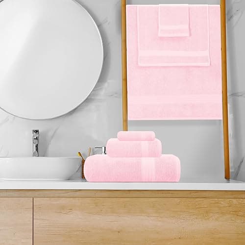 GLAMBURG Ultra Soft 8-Piece Towel Set - 100% Pure Ringspun Cotton, Contains 2 Oversized Bath Towels 27x54, 2 Hand Towels 16x28, 4 Wash Cloths 13x13 - Ideal for Everyday use, Hotel & Spa - Pink thumbnail 4
