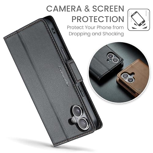 Rerzoiro for iPhone 16 Case 6.1 Inch, Premium PU Leather Wallet Case Flip Cover with [RFID Blocking][Card Holder][Stand Function] Shockproof Protective for iPhone 16, Black thumbnail 6