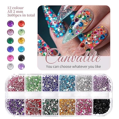 Canvalite 8000PCS Crystal AB Nail Art Rhinestones with Pick Up Tweezers & Dotting Pen, Flat Back Nail Gems for Nails, Clothes, Face, Craft - Nail Art Supplies & Decorations thumbnail 6