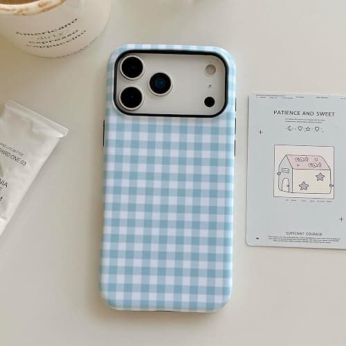 ZUDIISO Gingham Case for iPhone 17 Pro Max, Cute Checkered Aesthetic Pattern, Slim Protective Soft TPU Shockproof Bumper Cover for Women Girls - Blue Classic Retro Plaid (Blue, for iPhone 17 Pro Max) thumbnail 8