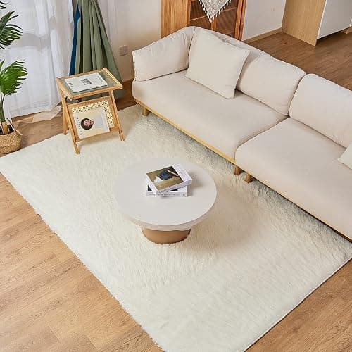 YOBATH Fluffy Large Area Rugs 8x10 for Living Room Bedroom, Soft Fuzzy Big Shaggy Carpet Rugs for Girls Boys Kids Indoor Floor Nursery Home Decor, Cream White - 10' x 8' (Rectangular) - Cream White thumbnail 4