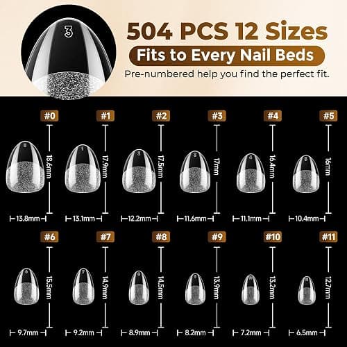 UNA GELLA Extra Short Almond Nail Tips Full Cover 504PCS Gel Nail Tips Short Almond Shaped Nails Tips Soft Gelly Gel Clear Fake Nails Tip for Acrylic Nail Tip Soak Off Home DIY Salon Nails 12 Sizes thumbnail 8