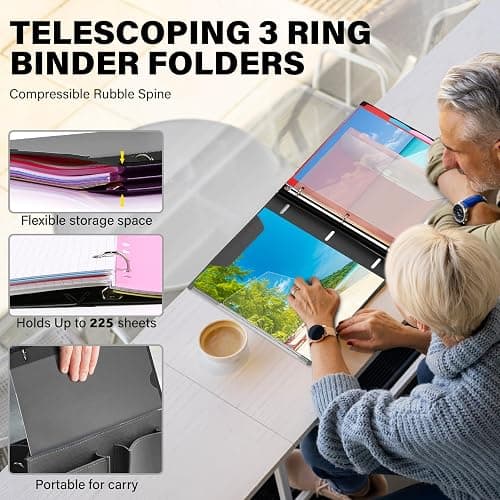 WOT I Telescoping Project Organizer 2-Pack, Refillable 3 Ring Binder with Dividers and Pockets, 13 Pocket Folders, 1 Inch 3 Rings, Black thumbnail 4