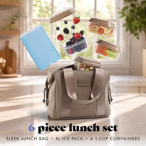 Fit & Fresh Remi Neoprene Lunch Bag for Women w/Ice Pack & Containers | Machine Washable Lunch Box For Women, Self Insulating Durable Neoprene, Large Capacity For Nurses, Teachers, School, Work thumbnail 4