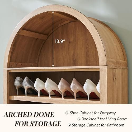 IFGET 71" Tall Arched Shoe Storage Cabinet, 7 Tiers 28 Pairs Wooden Shoe Rack with 3 Adjustable Shelves, Freestanding Shoe Closet Shelf Organizer for Entryway, Hallway, Living Room (Natural) thumbnail 3