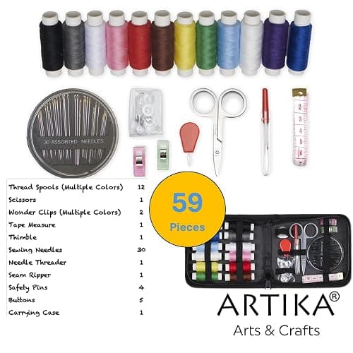 ARTIKA Travel Sewing Kit, 59-Piece Portable Kit for Travel, Includes Scissors, Thread, Tape Measure - Sewing Accessories and Supplies thumbnail 2