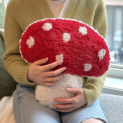 Dreamstall Mushroom Throw Pillow Tufted Shape Decorative Cushion 15” x 15” – Decor for Bed, Couch, Living Room (Red) thumbnail 5