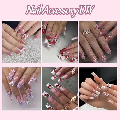 3D Flowers Nail Charms Y2K Kit, Metal Butterfly Cherry Colorful Bow Nail Charms for Nails Art Gems, Flatback Pearls Charms for Nails Bows Manicure DIY Crafts Jewelry Nail Accessories thumbnail 6