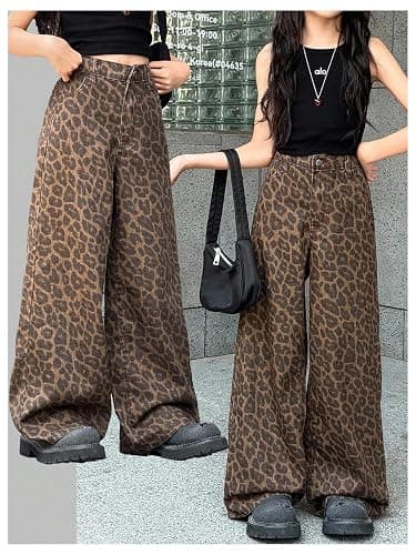 SHENHE Girl's Low Rise Baggy Jeans Leopard Print Wide Leg Y2k Loose Cheetah Jeans Denim Pants thumbnail 5