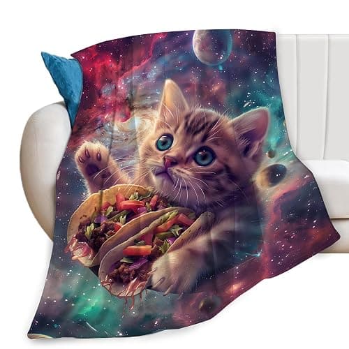 Funny Cat Print Blanket Taco Cute Kitty Animal Galaxy Throw Blankets Gifts for Couch Sofa Stuff Decor Soft Cozy Plush Flannel Bedding for Lover Men Women 40"x50" - Image 1