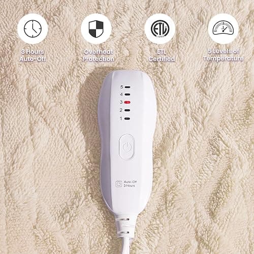 Aheadpret Heated Blanket-Electric Blanket 50"x60" Soft Heated Throw Blanket with 5 Heating Levels & 3 Hours auto-Off,Machine Washable (Beige thumbnail 3