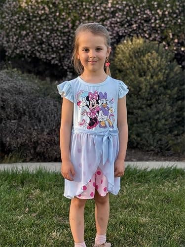Disney Princess Frozen Elsa Minnie Mouse Stitch Toddler Girl Romper With Skirt Overlay Summer Jumpsuit with Bow 2-6 Years thumbnail 5