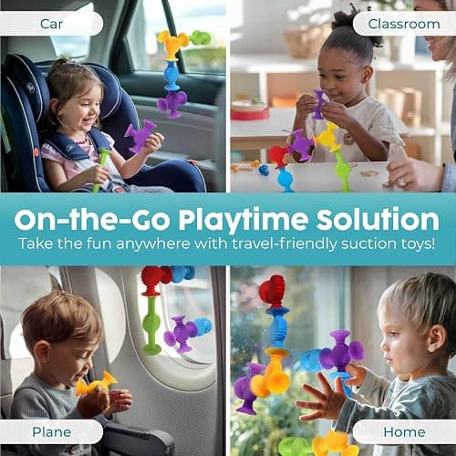 BUNMO Stocking Stuffers for Kids - Toddler Suction Bath Toys - Connect, Build, Create - Toddler Stocking Stuffers - Fine Motor Skills - Stimulating Sensory Fun - Textured 10 Pack thumbnail 8