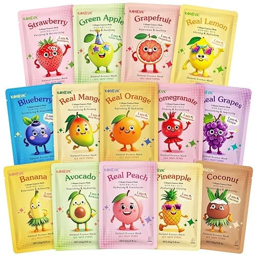 14 Pack Fruit Face Masks Skincare for Kids, Sheet Hydrating Facial Mask for All Skin Types, Bulk Collagen Face Mask for Women Skin Care, Birthday Party Spa Gifts for Teens Girls - A-14 Pack Fruit Facial Masks