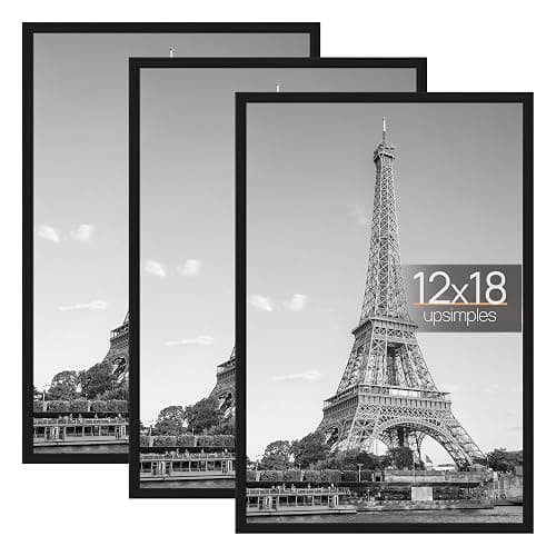 upsimples 12x18 Picture Frame Black 3 Pack, Scratch-Proof Poster Frames 12 x 18 for Photo Gallery - Slide-In Strips, Horizontal or Vertical Wall Mounting - Image 1
