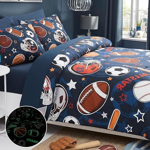 Wink Deer Twin Comforter Set for Boys-5 Pieces Sports Ball Games Glow in The Dark Twin Bedding Sets for Kids, Ultra Soft Bed in A Bag with Sheets thumbnail 3