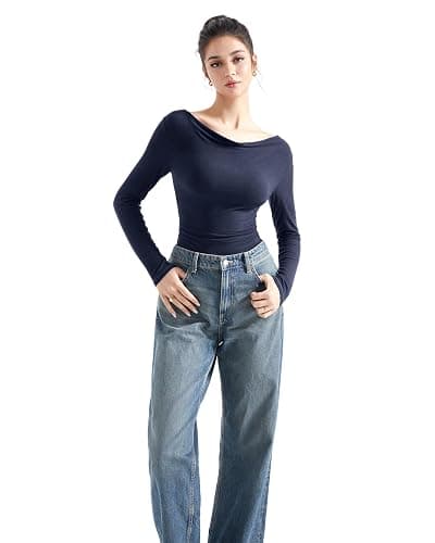 SUUKSESS Women Long Sleeve Off Shoulder Tops Trendy Cowl Neck Going Out Shirt for Fall thumbnail 2