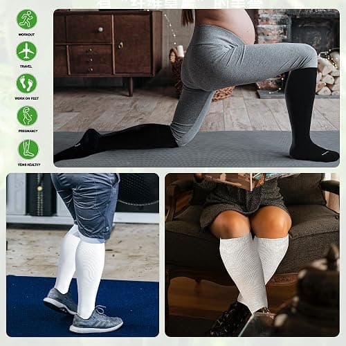 LEVSOX Wide Calf Compression Socks for Women&Men Plus Size 15-20mmHg Knee High Large Support Stockings for Circulation thumbnail 7