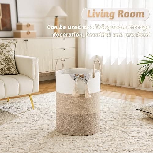 Artfeel Laundry Basket,Woven Cotton Rope Laundry Hamper,60L for Decorative Storage of Dirty Clothes,Toys and Blankets in Bathroom,Bedroom and Living Room thumbnail 5