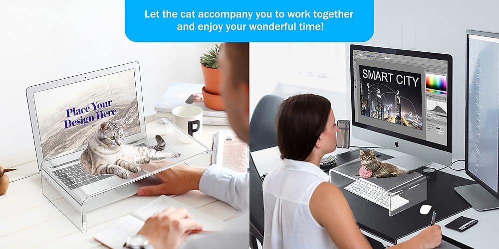 Beimu Acrylic Monitor Stand Riser Acrylic Laptop Stand for Desk Clear Computer Monitor Stand for Desk Accessories White Aesthetic Decorations for Office Home iMac Organizer thumbnail 6