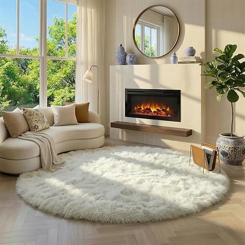 Amdrebio Ivory White Round Rug 4Ft for Kids Bedroom Aesthetic, Fluffy Fuzzy Furry Circle Area Rugs for Living Room Decor, Circular Plush Soft Shaggy Cream Carpet for Baby Nursery Dorm Teen Girls Boys thumbnail 8