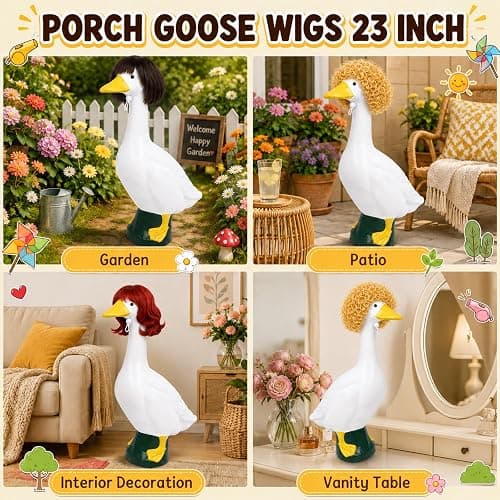 Zixumild 4Pcs Porch Goose Wigs Set Porch Goose Outfits Accessories for Outdoor Statue Accessories Garden Patio Yard Goosey Decoration (3PCS Wigs-A) thumbnail 2