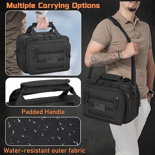 ITHWIU Pistol Case, Gun Range Bags For 2 Pistols 6 Magazines Carrying Shooting Bag with Lockable Zipper for Shooting Range Outdoor Hunting thumbnail 5